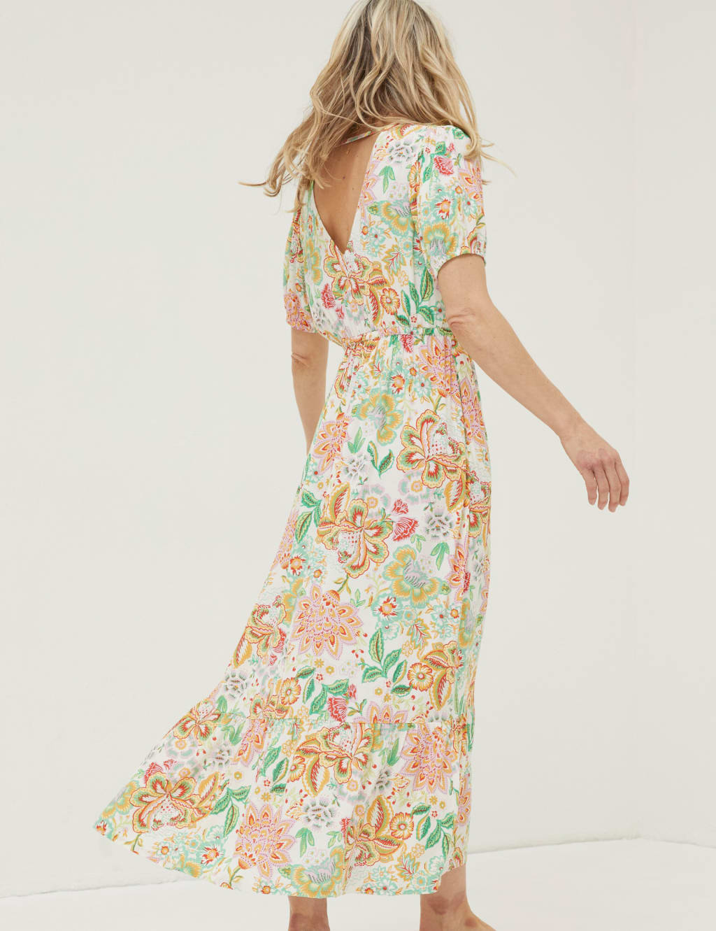 Floral V-Neck Midi Waisted Dress image 4