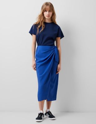 French Connection Womens Drape Midi Wrap Skirt - 6 - Blue, Blue