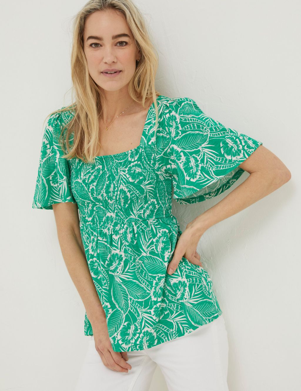 Cotton Modal Blend Printed Shirred Top image 1