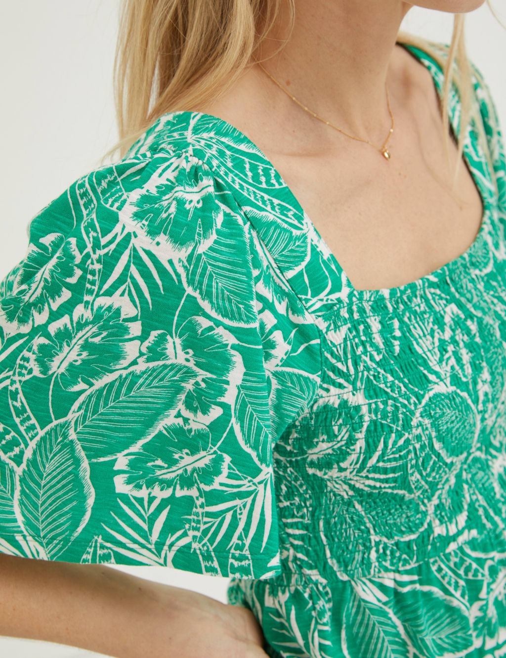 Cotton Modal Blend Printed Shirred Top image 2