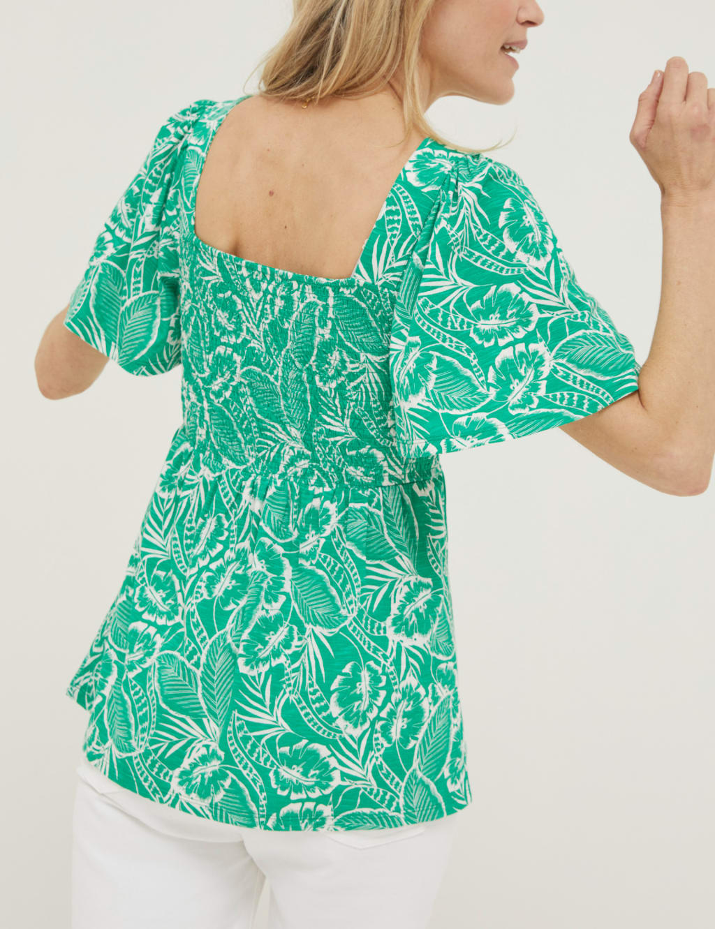 Cotton Modal Blend Printed Shirred Top image 3