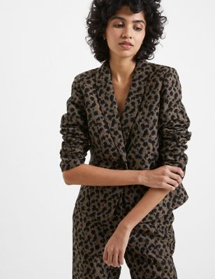 French Connection Womens Animal Print Single Breasted Blazer - 8 - Black, Black