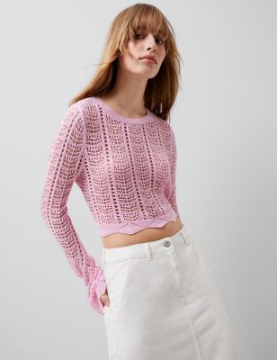 French Connection Women's Cotton Blend Crochet Jumper - S - Light Pink, Light Pink