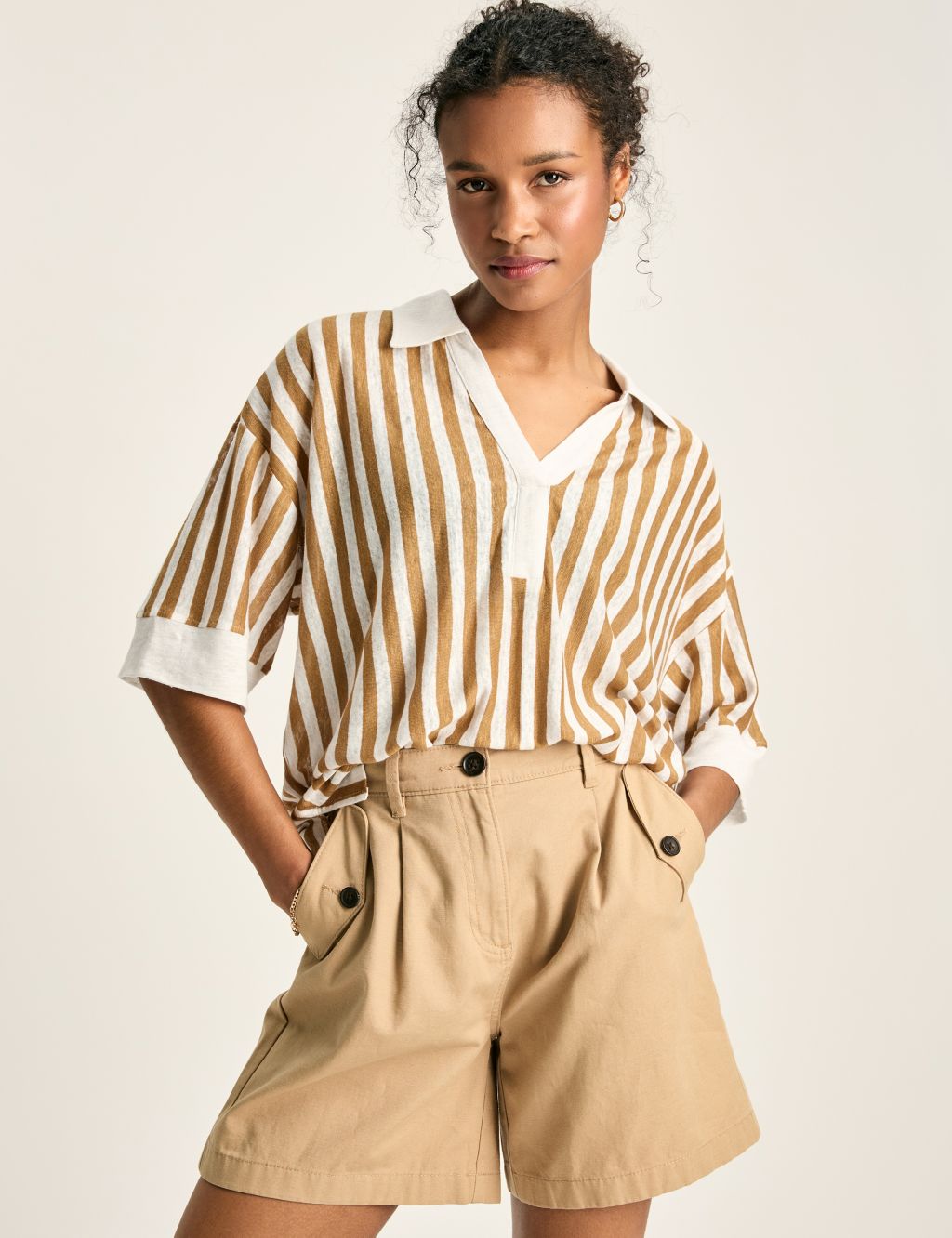 Pure Linen Striped Polo Shirt