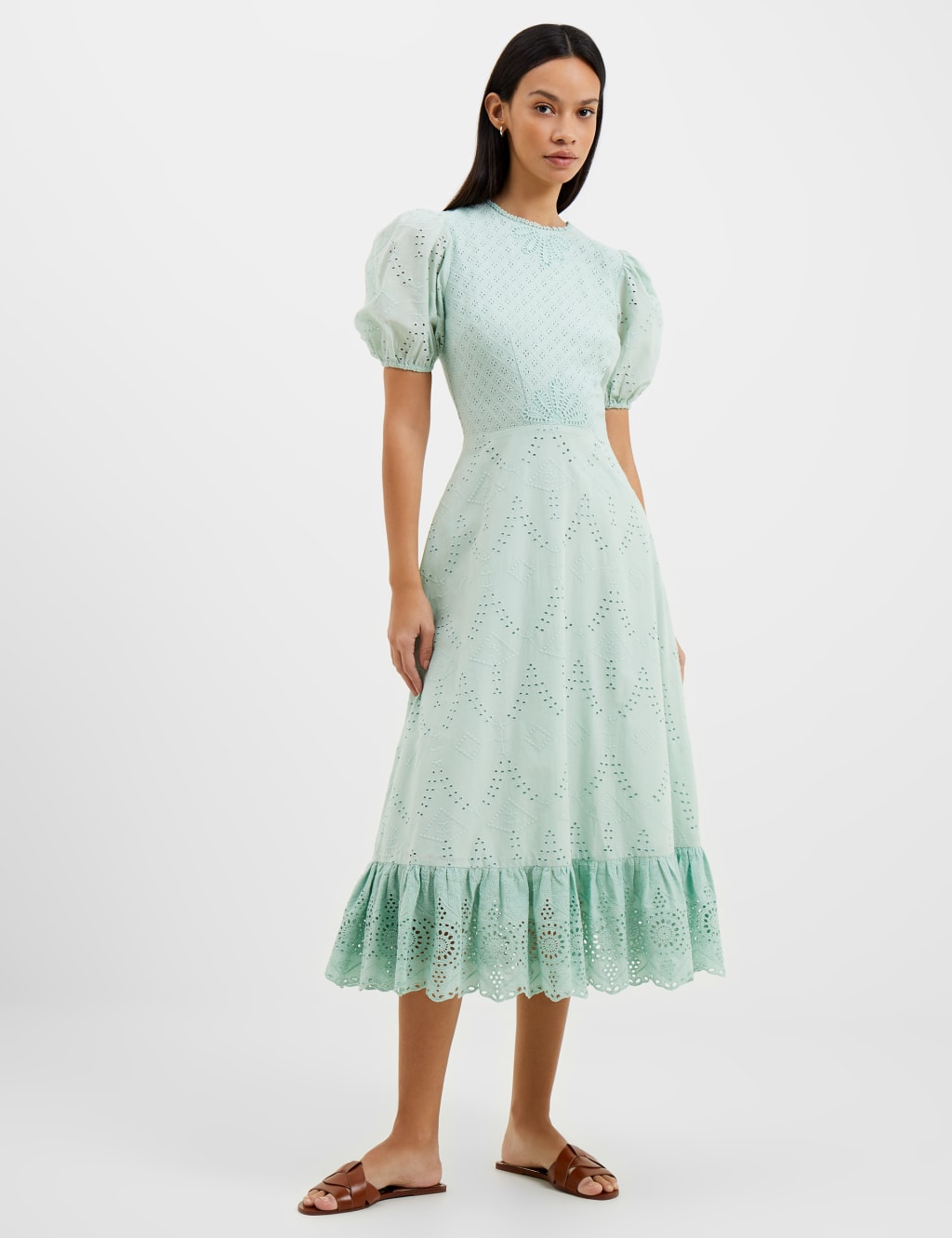 Pure Cotton Broderie Midi Skater Dress image 1