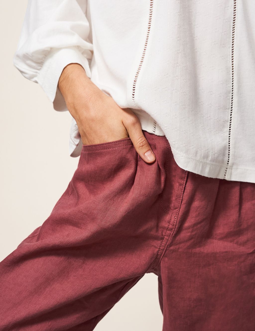 Pure Linen Tapered Trousers Slim image 3