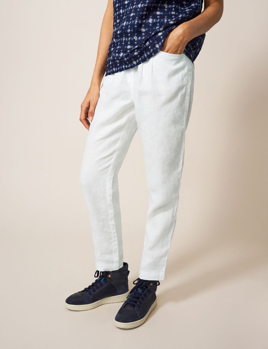 Pure Linen Tapered Trousers image 2