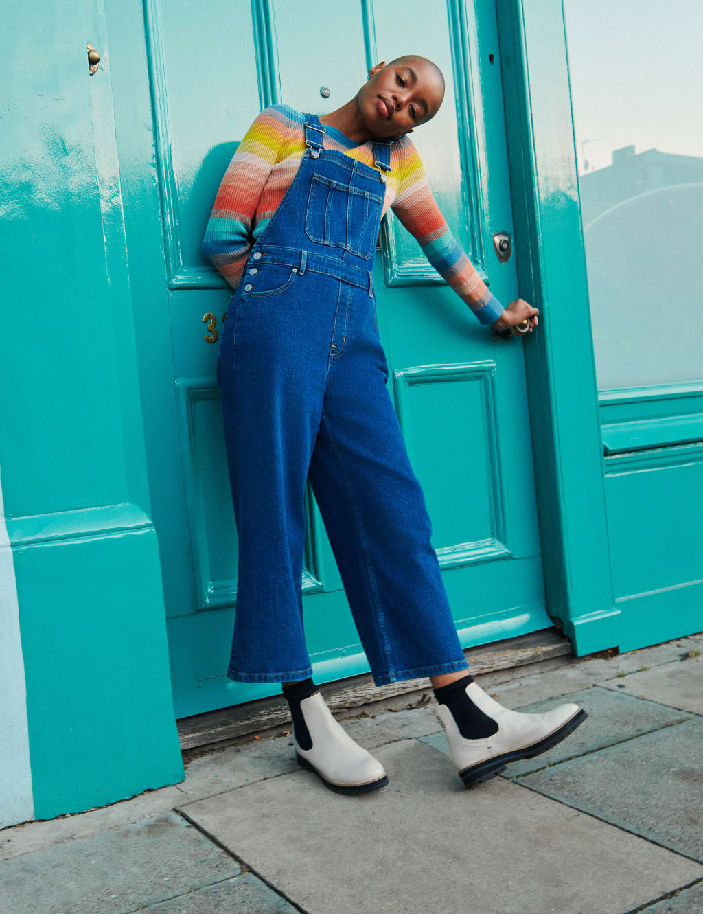 Denim Wide Leg Dungarees image 5