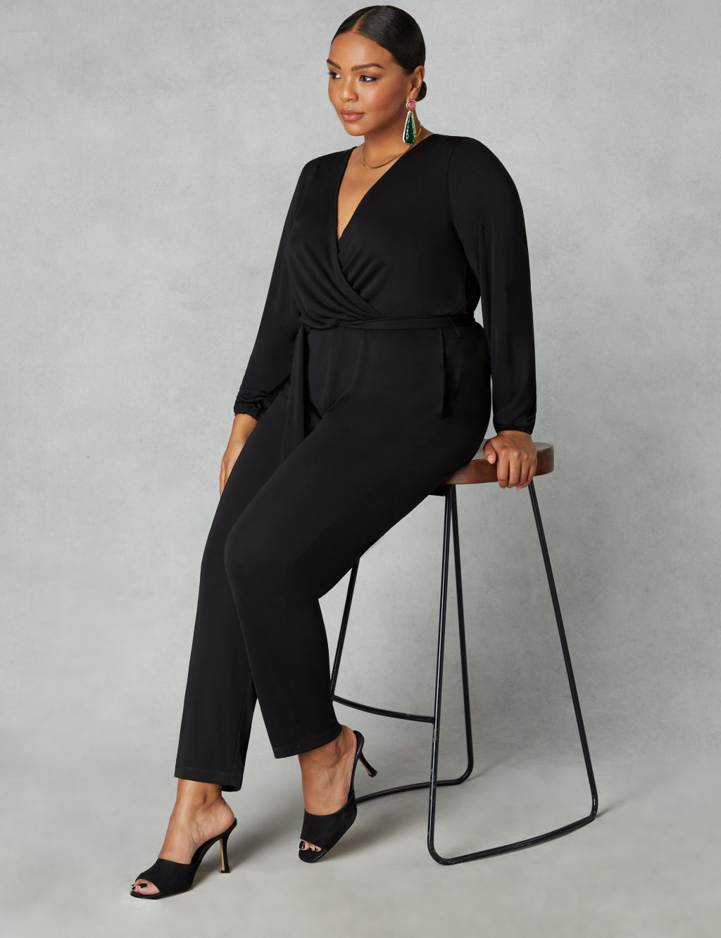 Jersey Belted Long Sleeve Wrap Jumpsuit image 1