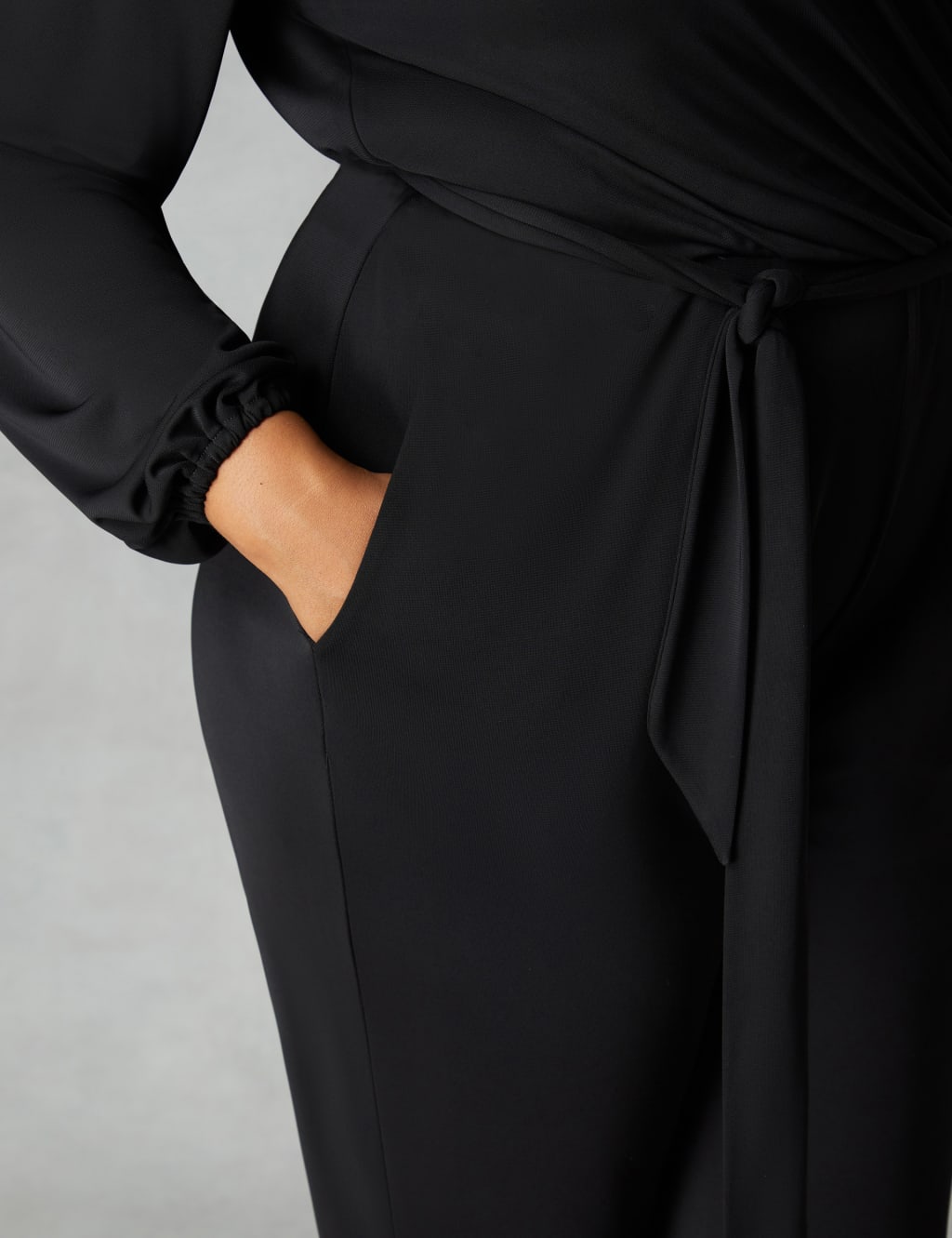 Jersey Belted Long Sleeve Wrap Jumpsuit image 4