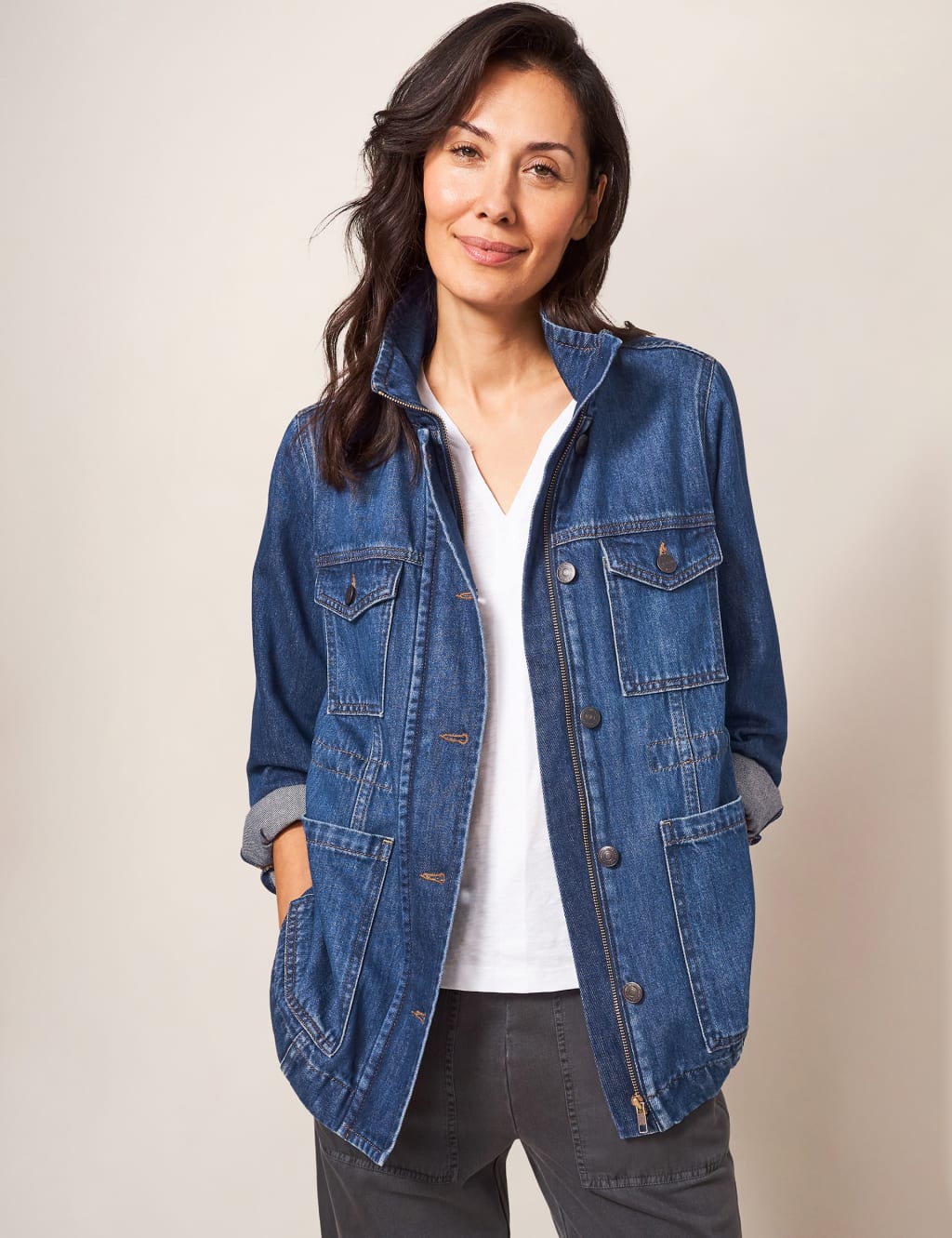 Denim High Neck Jacket image 2