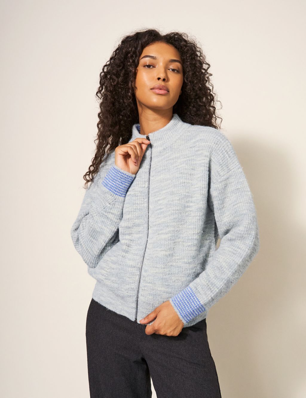 Short Knitted Bomber Jacket with Wool image 1