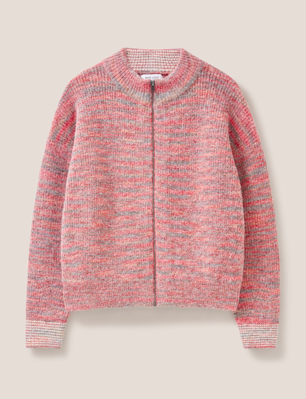 Ribbed Crew Neck Bomber Cardigan with Wool image 1