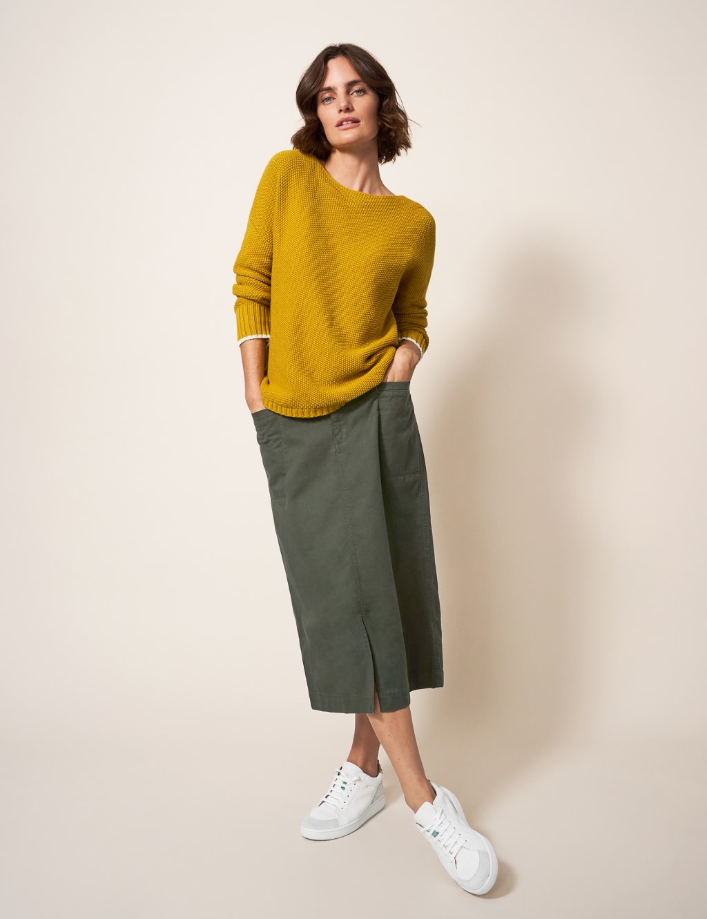 Cotton Blend Midi Pencil Skirt image 1