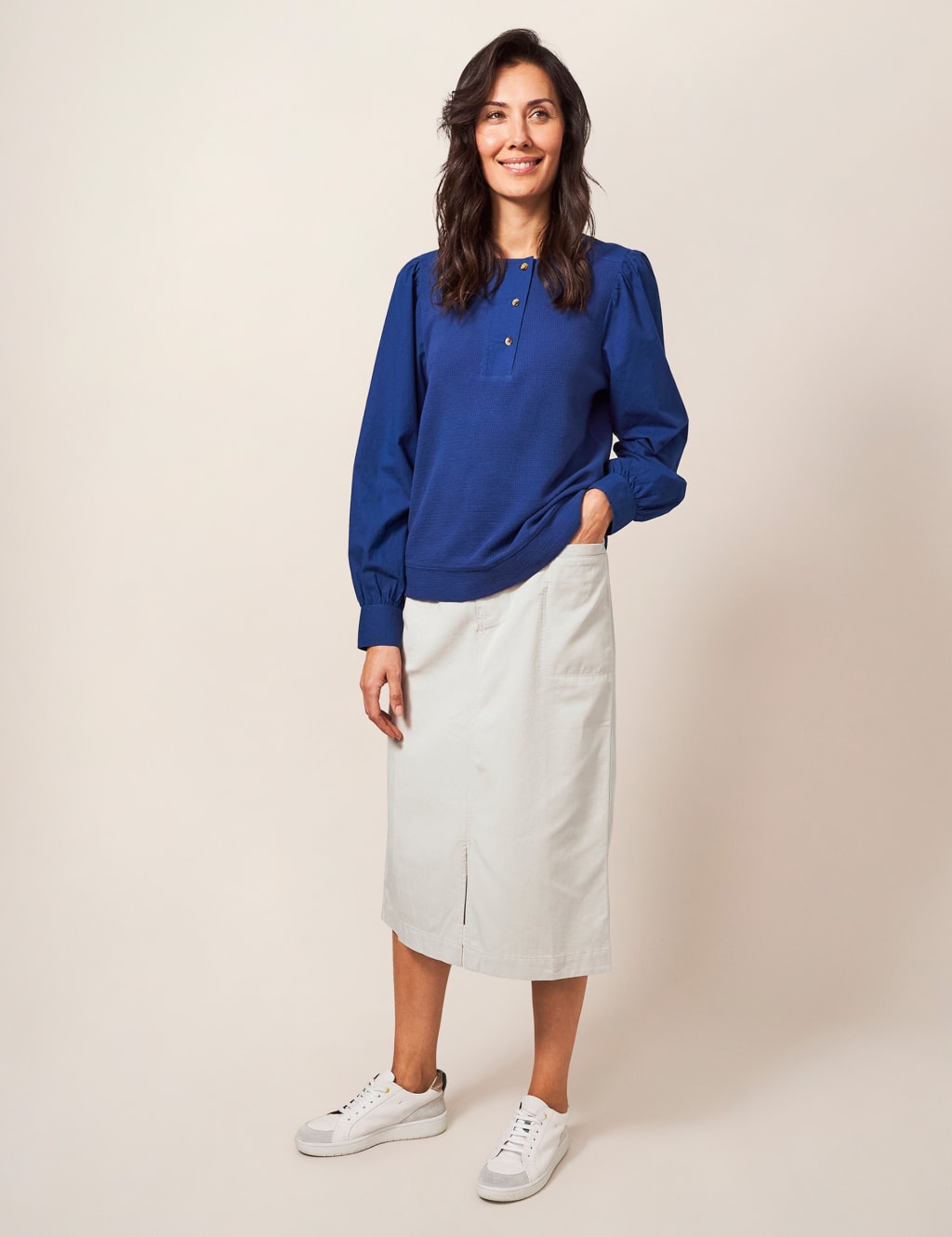 Cotton Blend Midi Pencil Skirt image 1