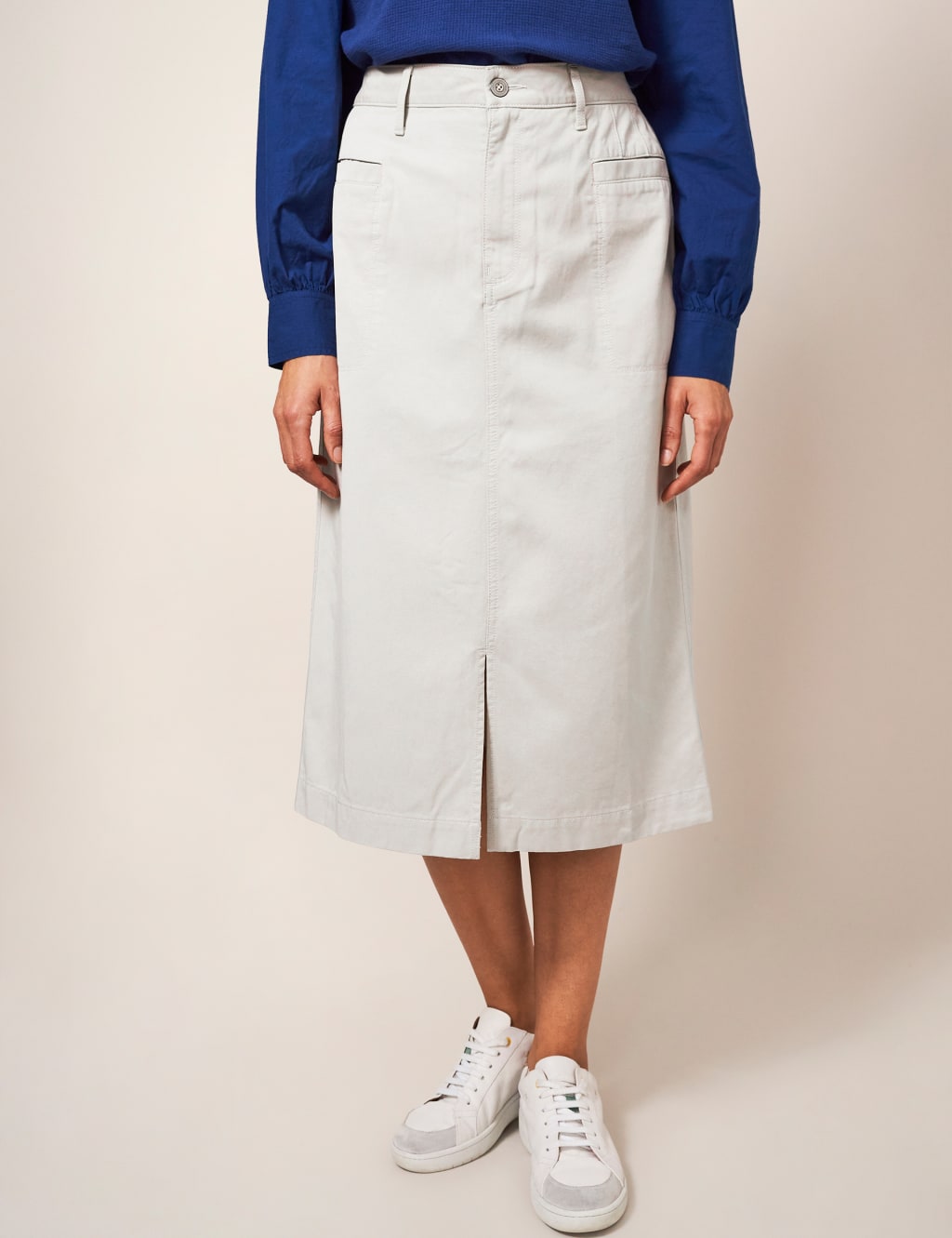 Cotton Blend Midi Pencil Skirt image 4