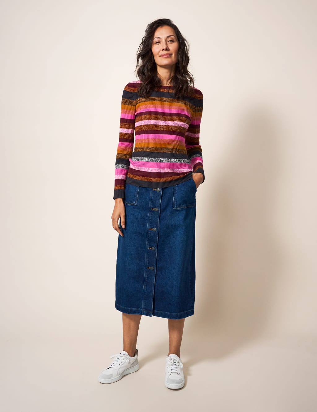 Denim Button Front Midi Skirt image 1