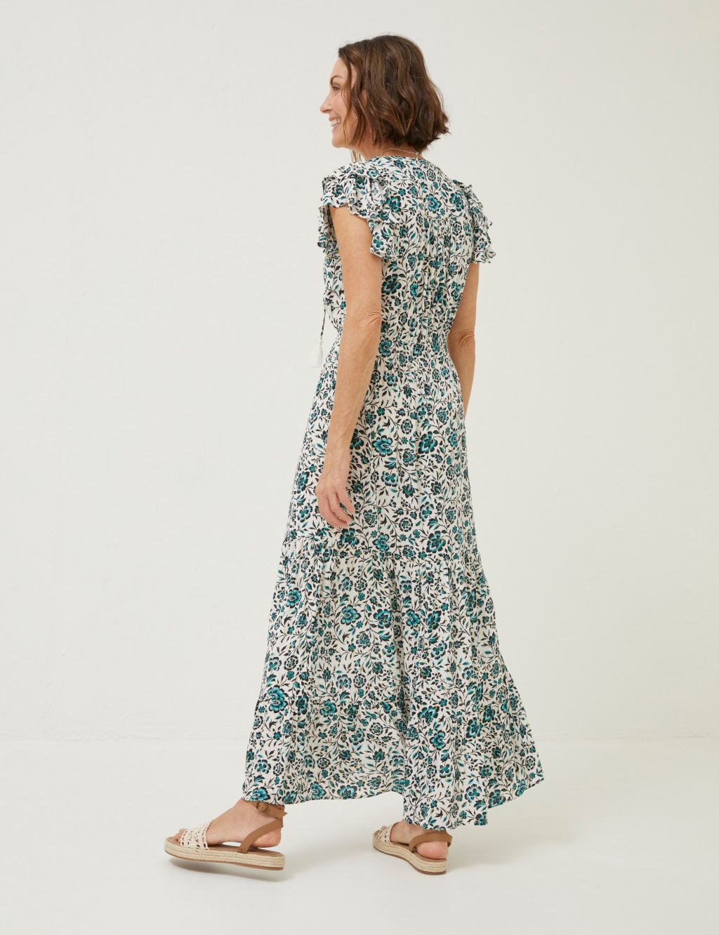 Floral Tie Neck Shirred Maxi Tiered Dress image 2