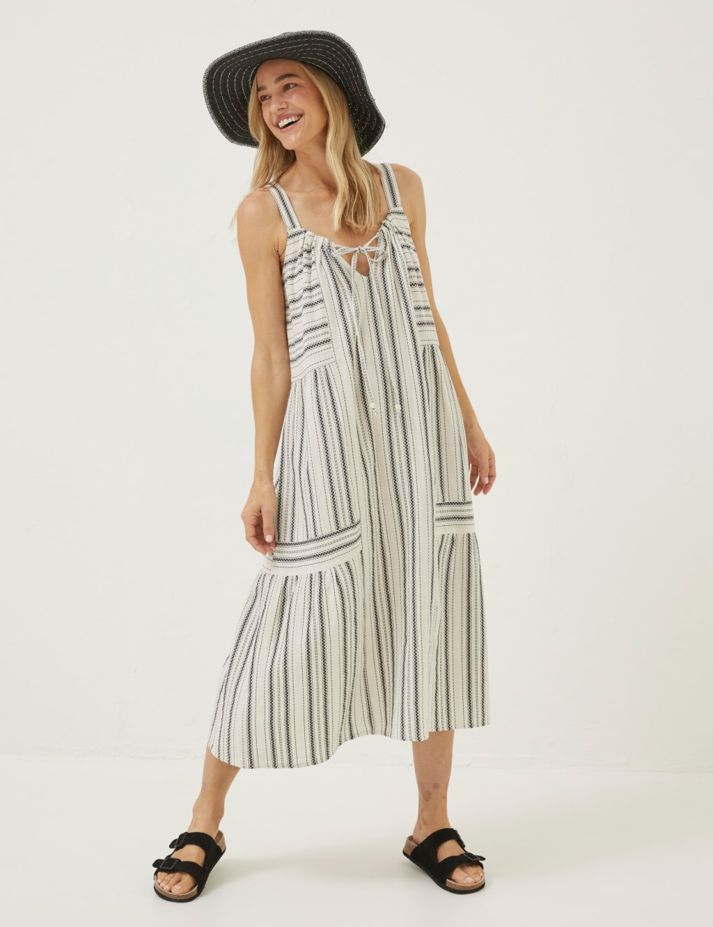 Pure Cotton Striped Midi Tiered Dress image 1