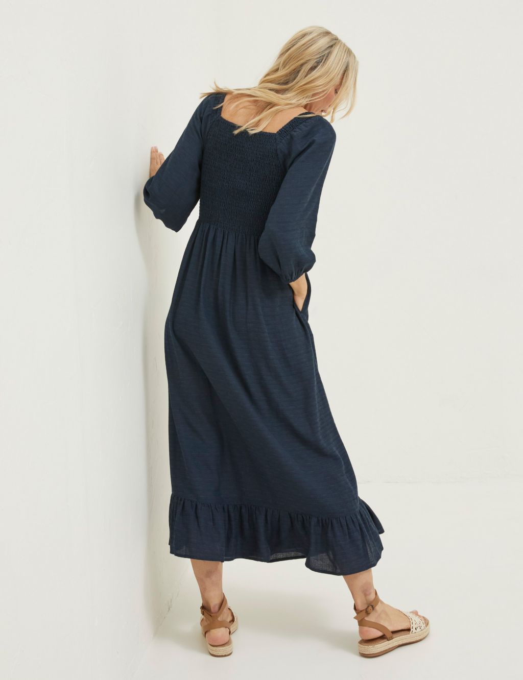 Textured Midi Tiered Dress with Linen image 3
