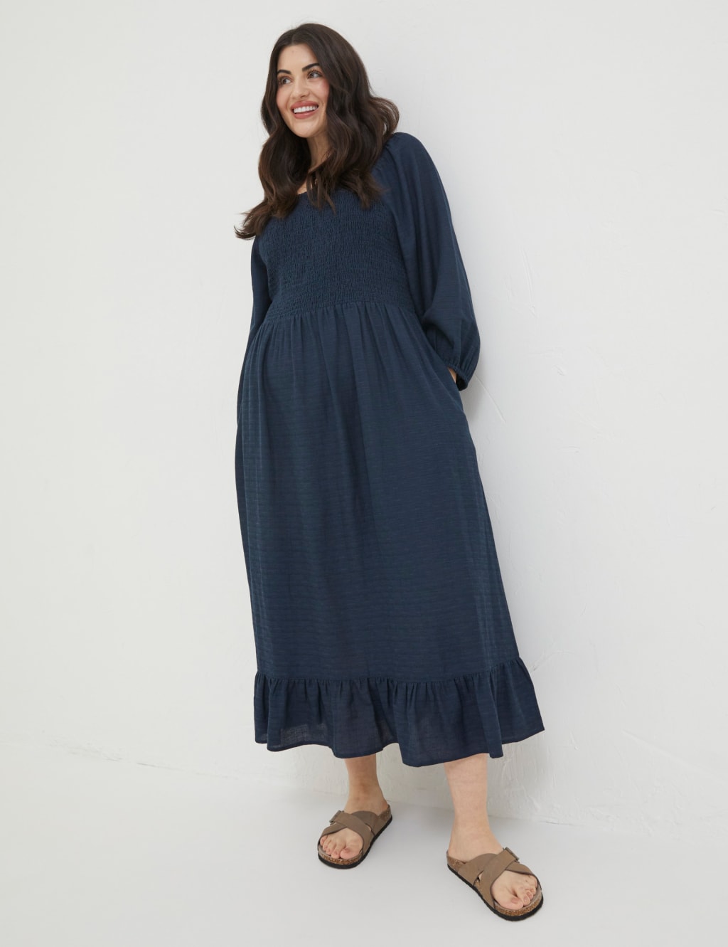 Textured Midi Tiered Dress with Linen image 4