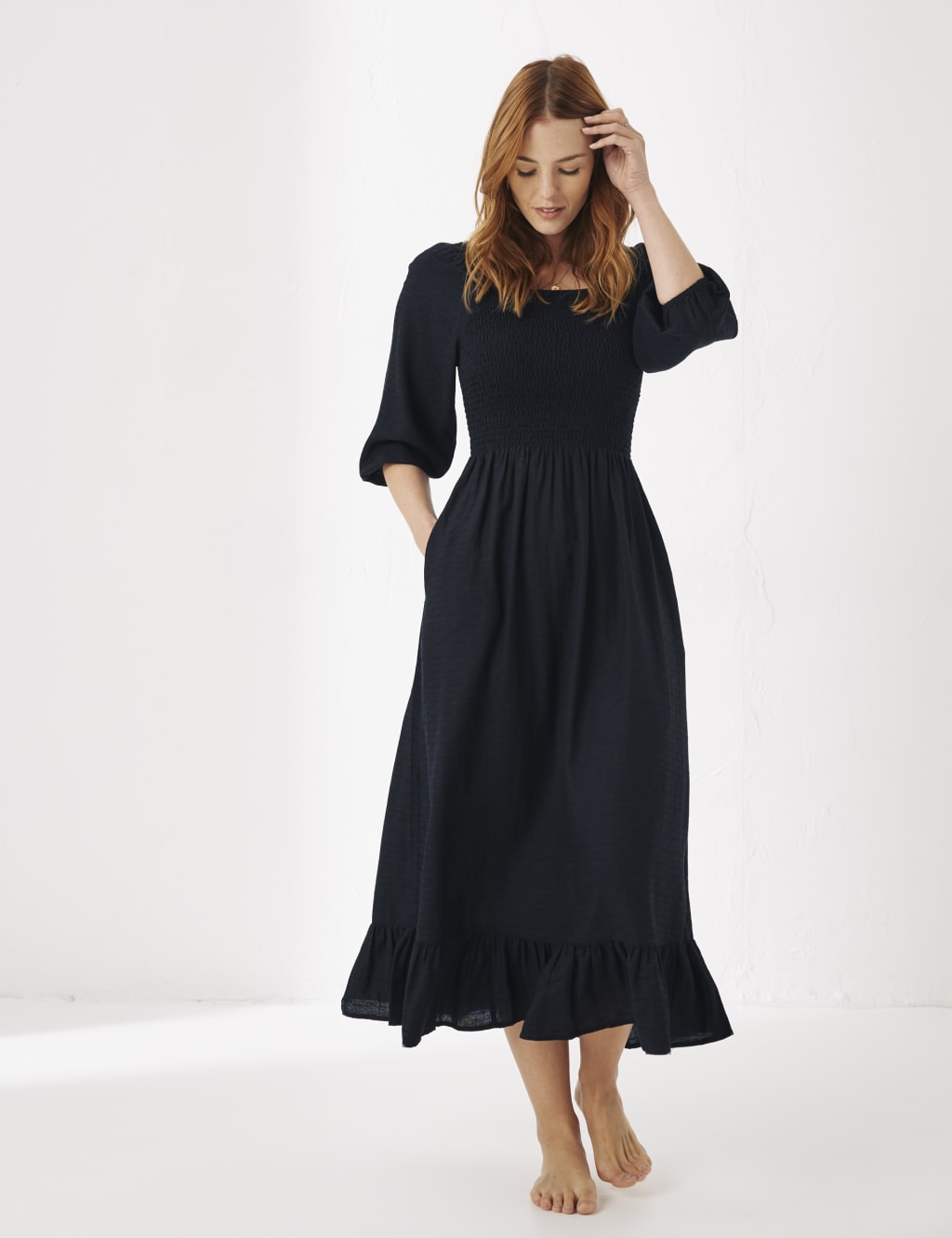 Textured Midi Tiered Dress with Linen image 1
