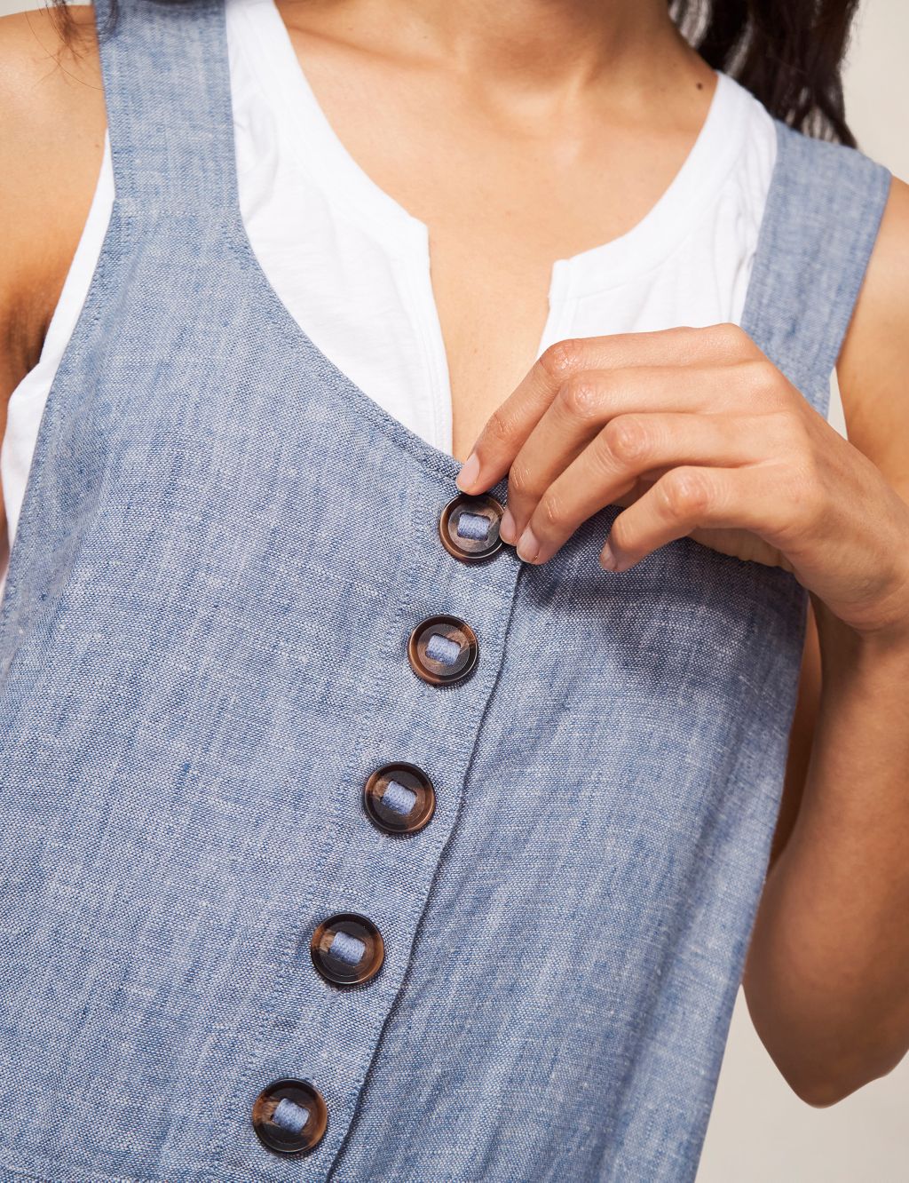 Pure Linen Button Front Cropped Dungarees image 3