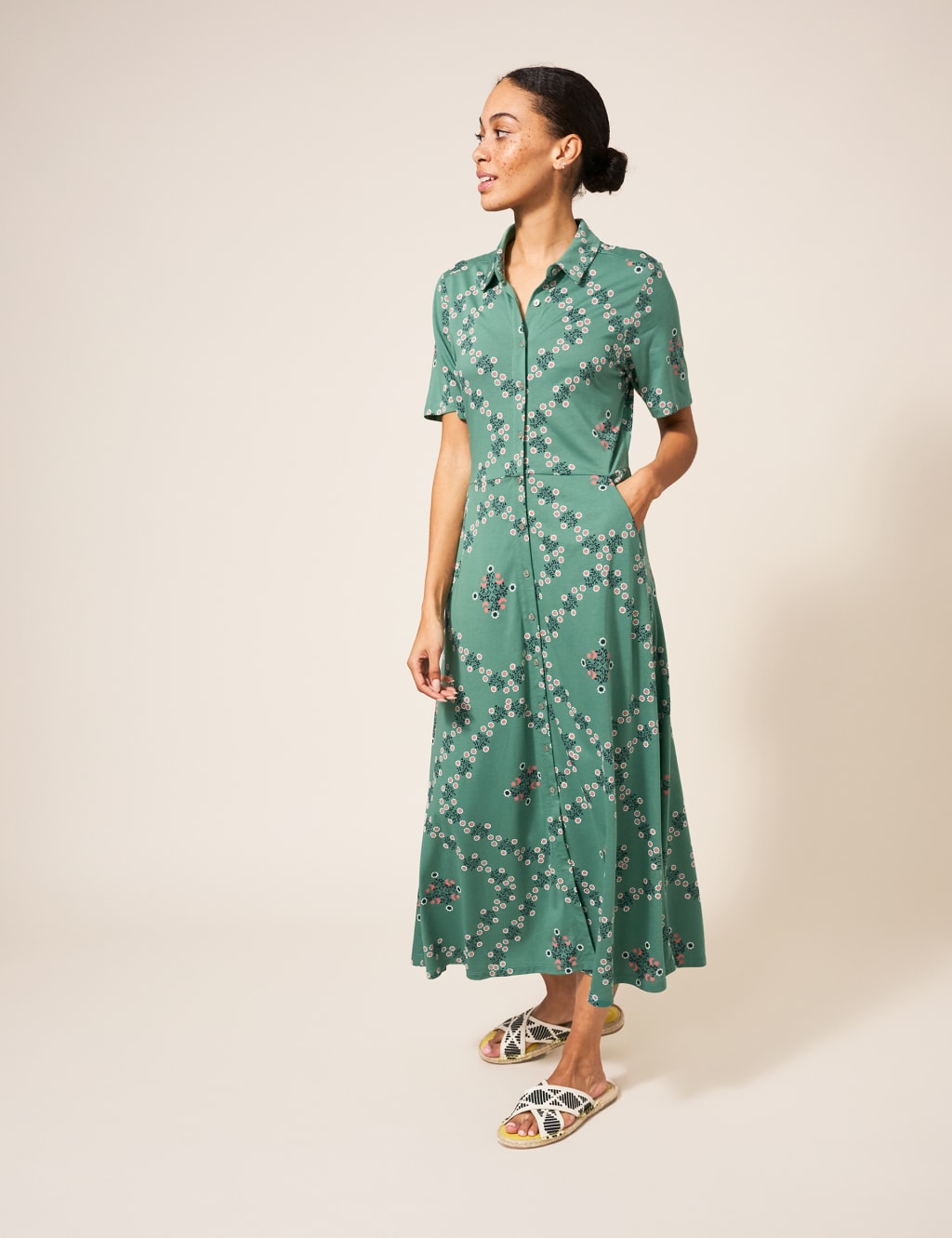 Jersey Floral Midi Shirt Dress image 2