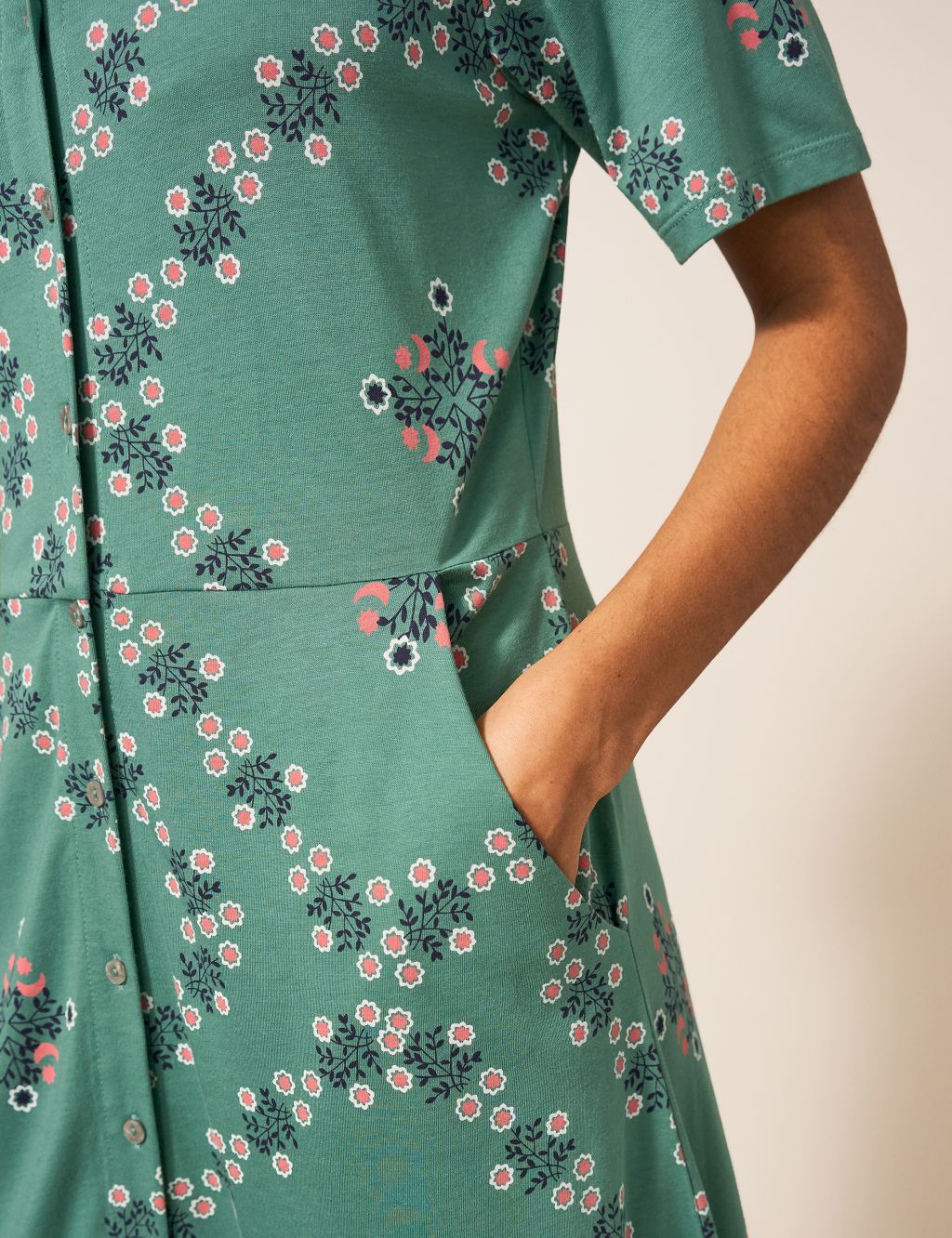 Jersey Floral Midi Shirt Dress image 4
