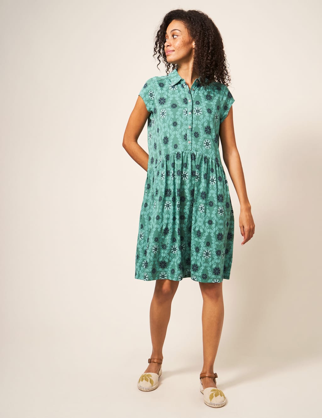 Jersey Floral Knee Length Shirt Dress image 1