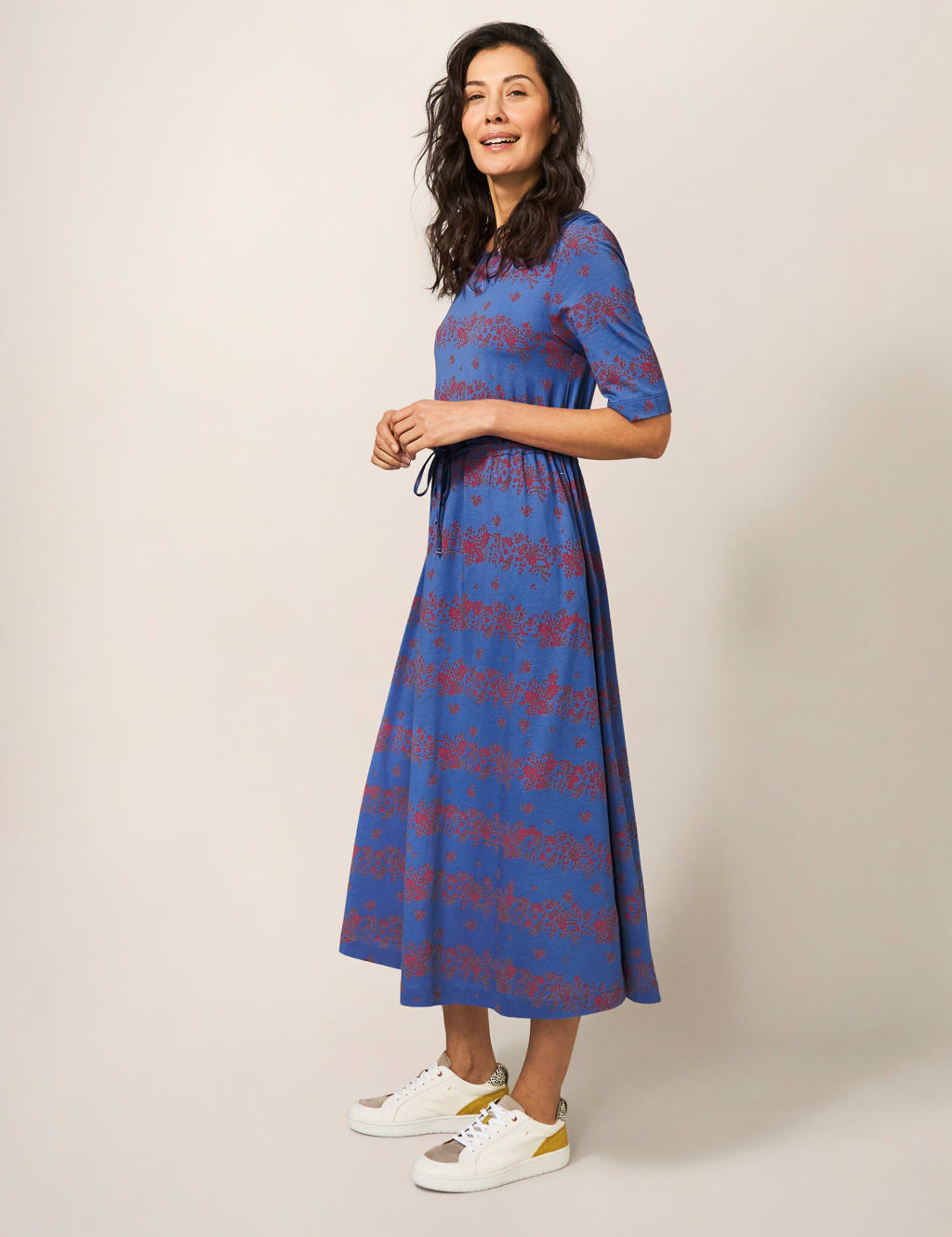 Jersey Floral Tie Waist Midi T-Shirt Dress image 1