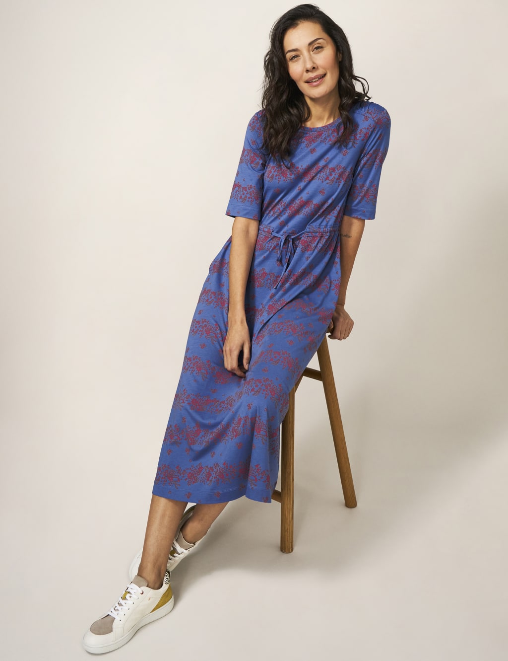 Jersey Floral Tie Waist Midi T-Shirt Dress image 4