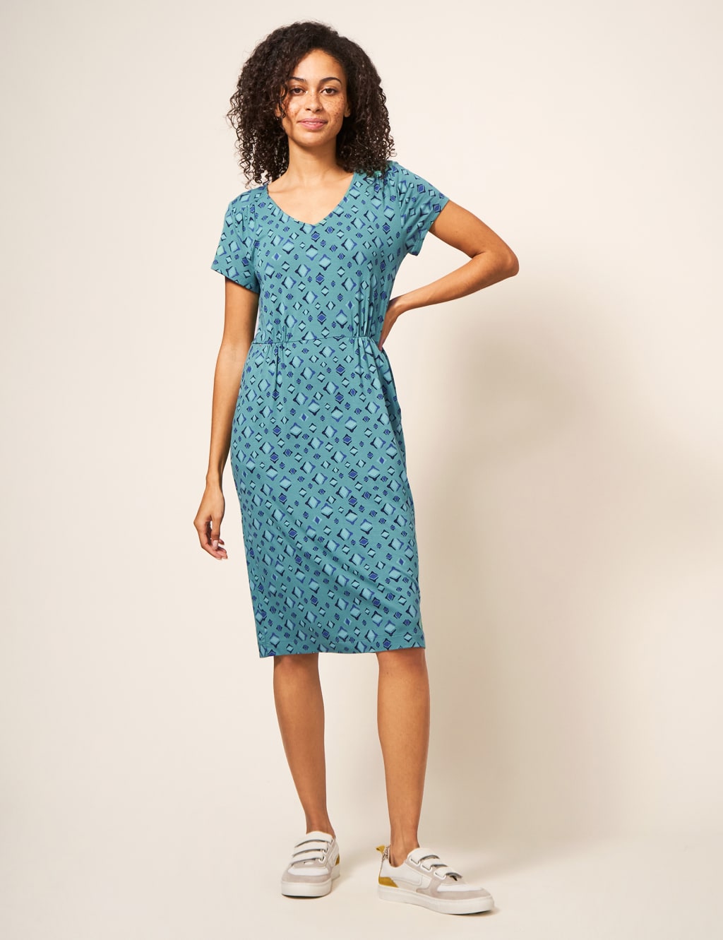 Jersey Geometric V-Neck Waisted Dress image 1