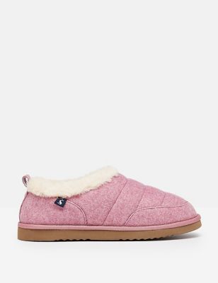 Joules Womens Faux Fur Lined Mule Slippers - Pink, Pink,Light Grey