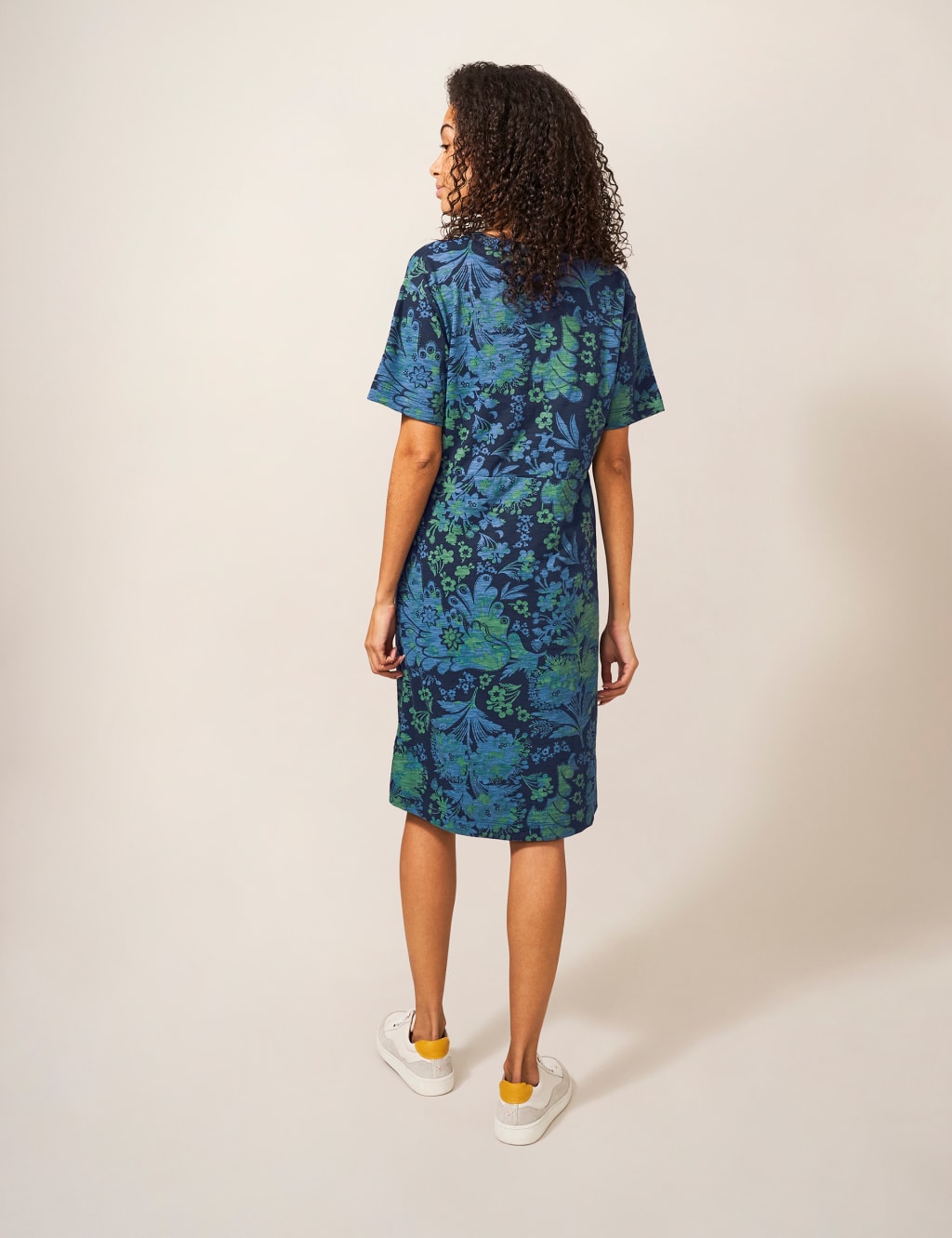 Jersey Floral V-Neck Knee Length Smock Dress image 3
