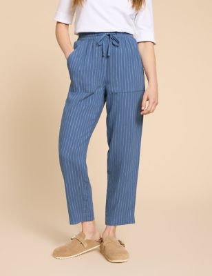 White Stuff Womens Linen Rich Striped Relaxed Trousers - 8REG - Blue Mix, Blue Mix