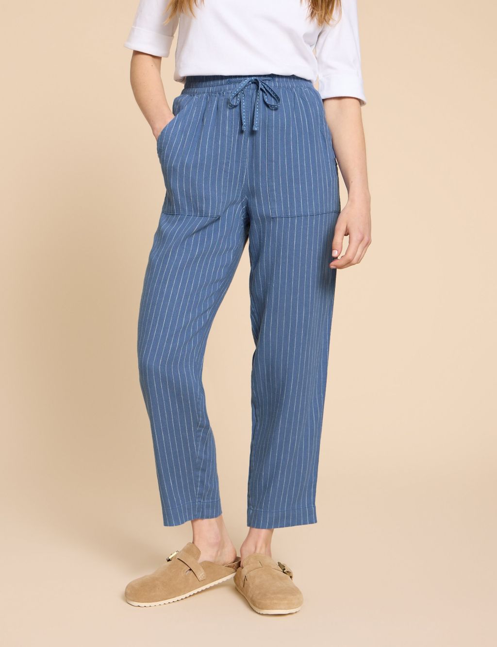 Linen Rich Striped Relaxed Trousers image 1