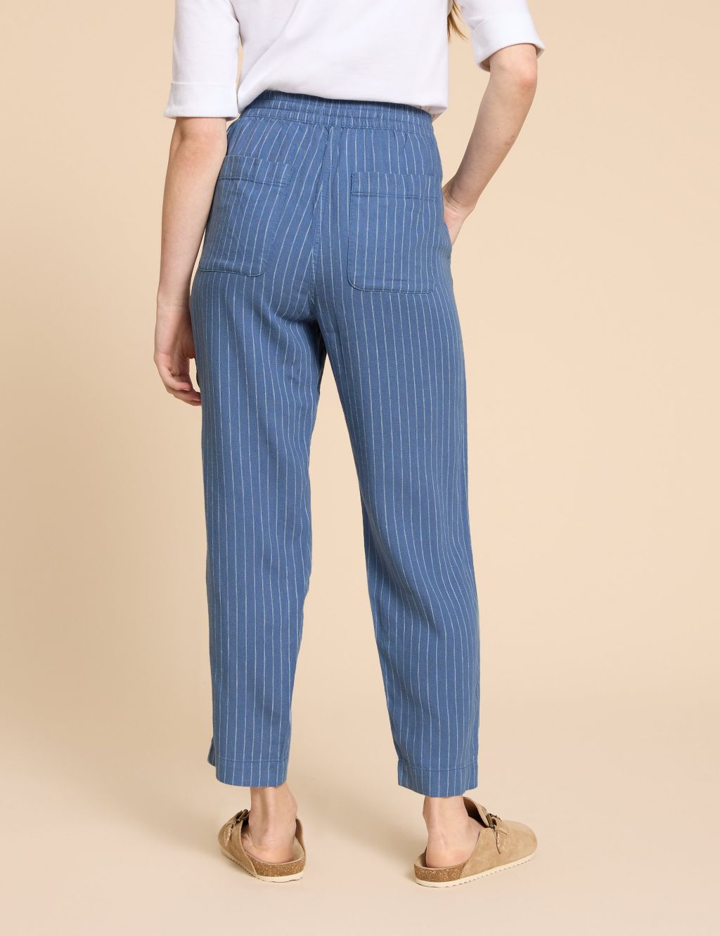 Linen Rich Striped Relaxed Trousers image 3