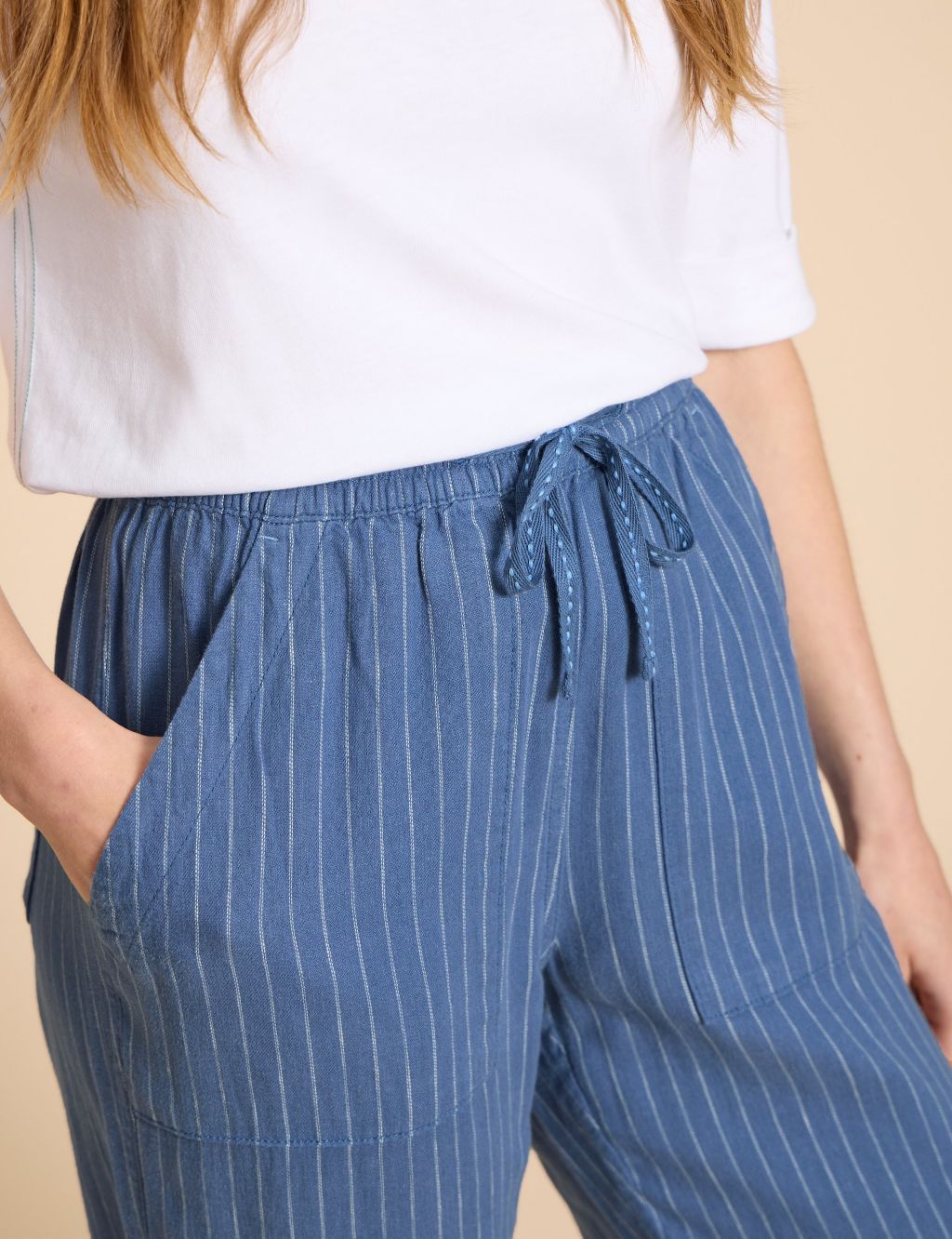 Linen Rich Striped Relaxed Trousers image 4