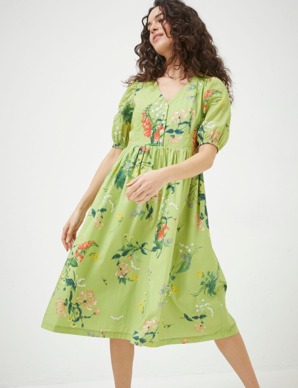 Floral V-Neck Midi Tea Dress image 1