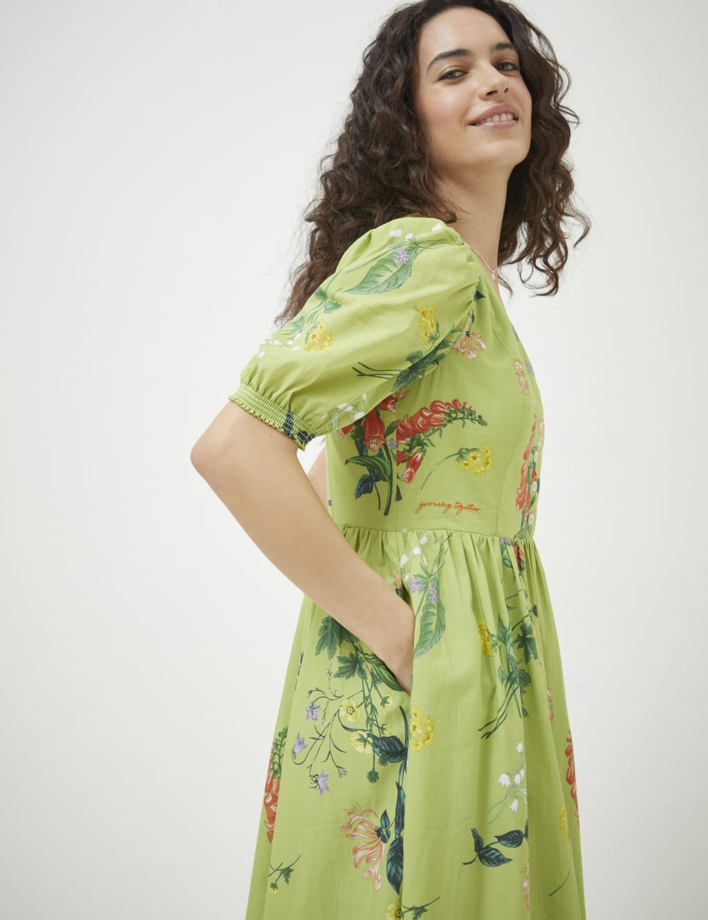 Floral V-Neck Midi Tea Dress image 3