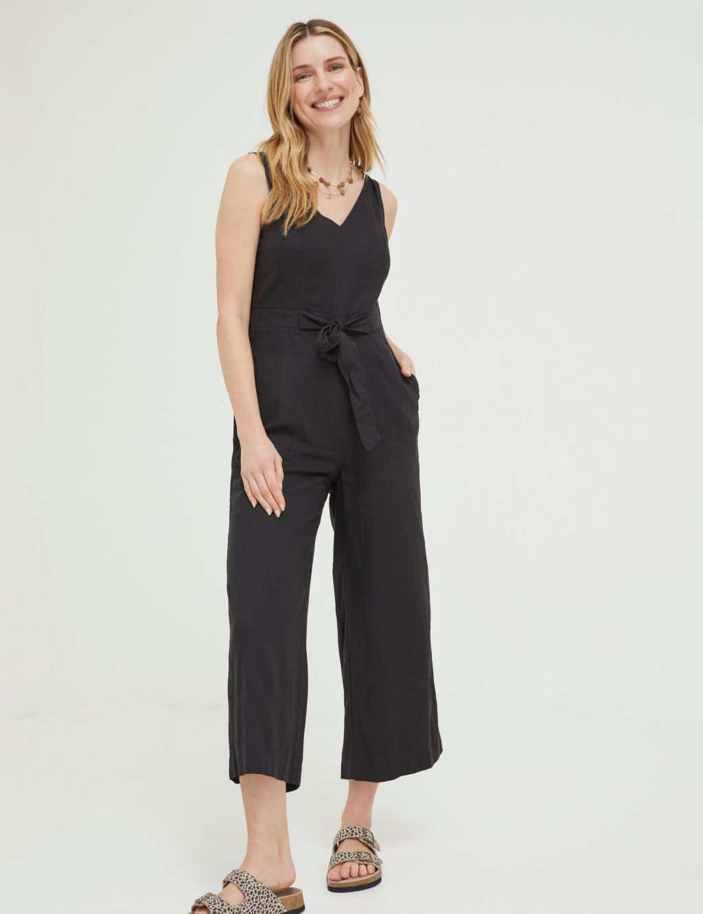 Linen Rich Sleeveless Cropped Jumpsuit image 1