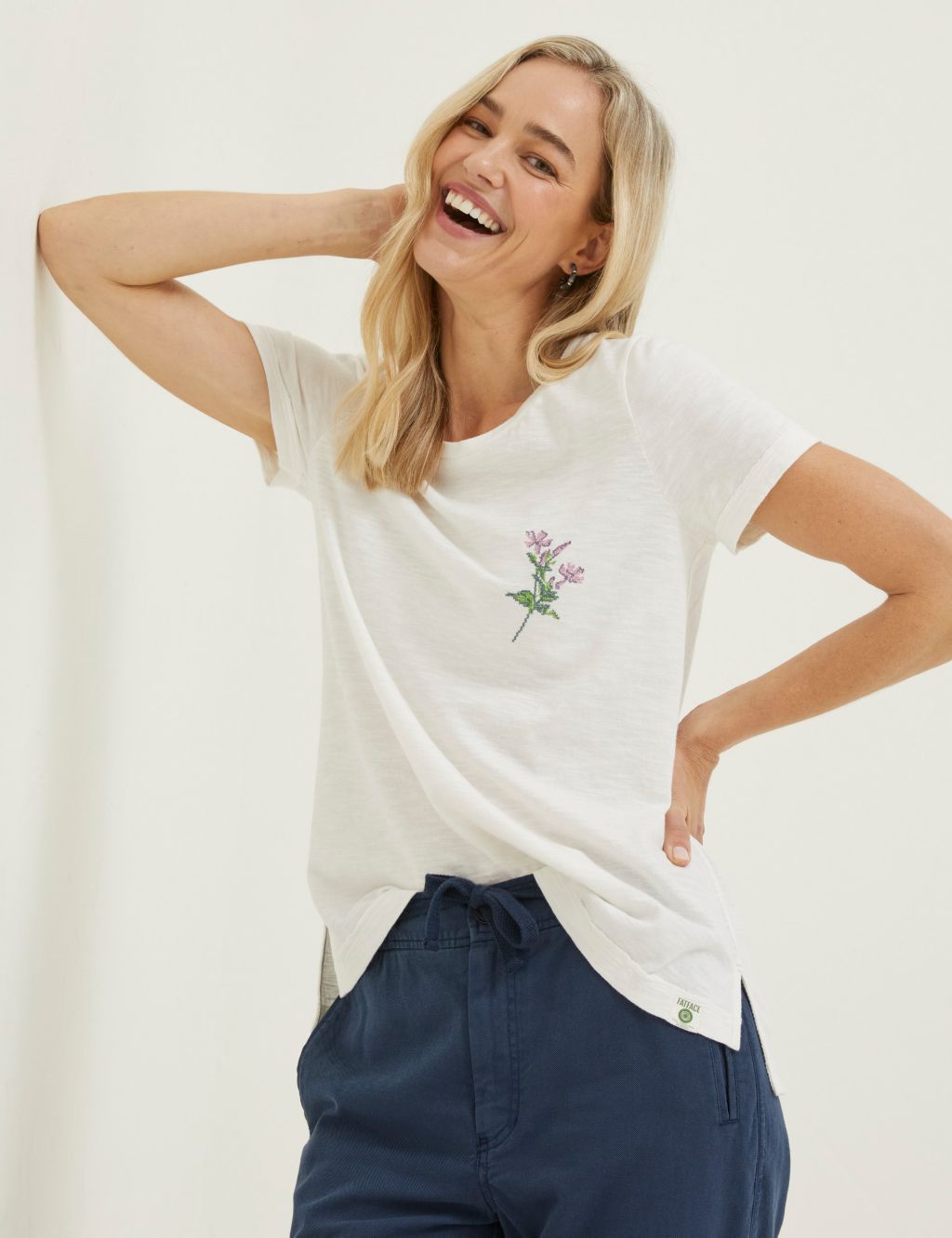 Pure Cotton Embroidered Floral T-Shirt image 1
