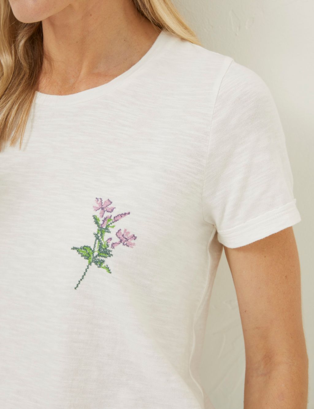 Pure Cotton Embroidered Floral T-Shirt image 3