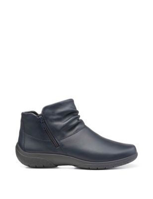 Wide Fit Leather Ruched Flat Ankle Boots | Hotter | M&S
