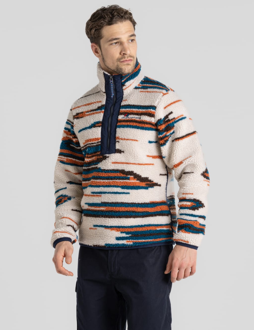 Fleece Printed Half Zip Funnel Neck Jacket image 1