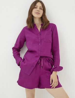 Fatface Women's Pure Linen Collared Shirt - 12 - Purple, Purple