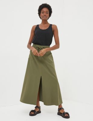 Fatface Womens Lyocell Rich Midi Utility Skirt - 6SHT - Khaki, Khaki