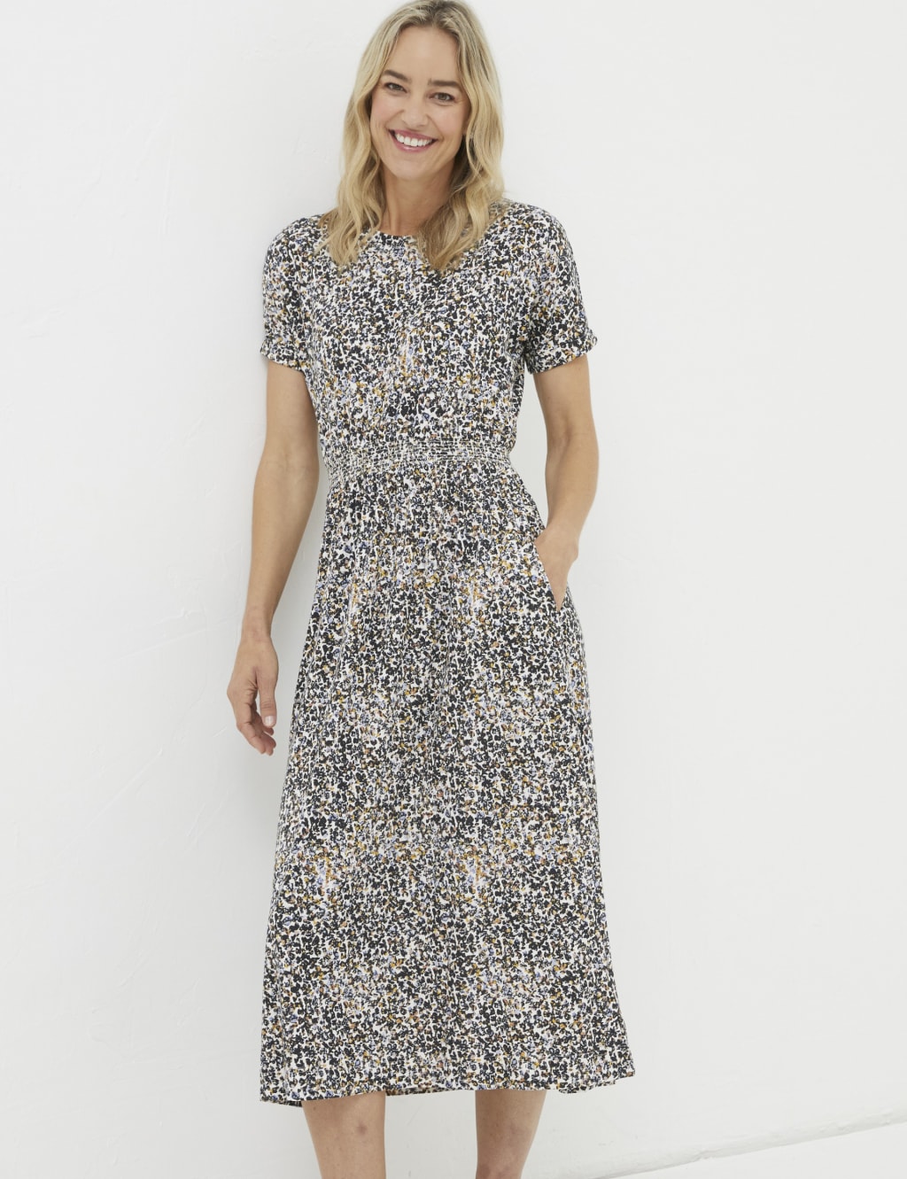 Jersey Printed Midi Waisted T-Shirt Dress