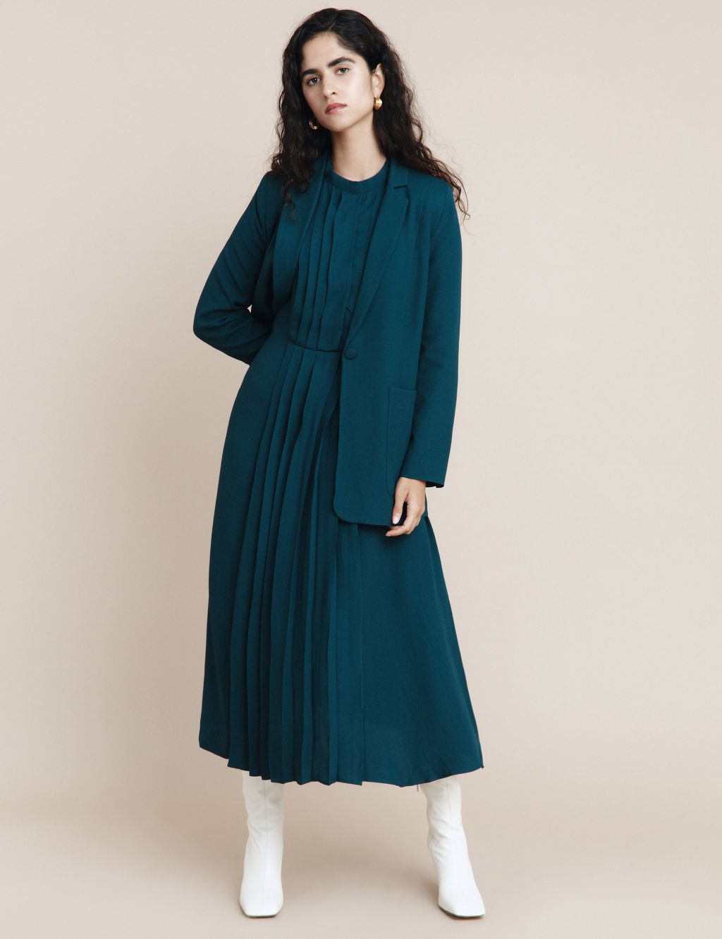 Crepe High Neck Pleated Midaxi Swing Dress image 8